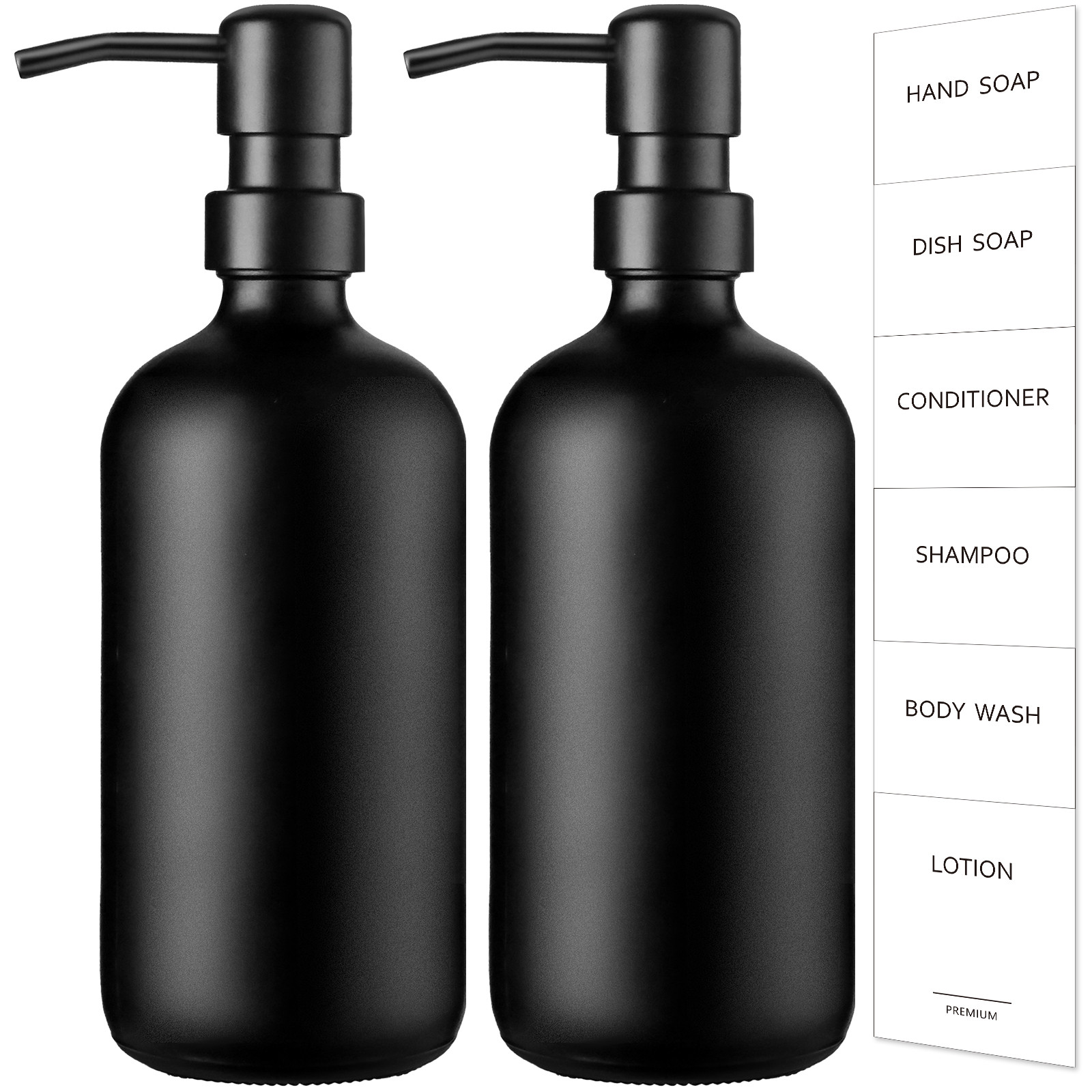 Black Matte Glass Soap Dispenser Set of 2