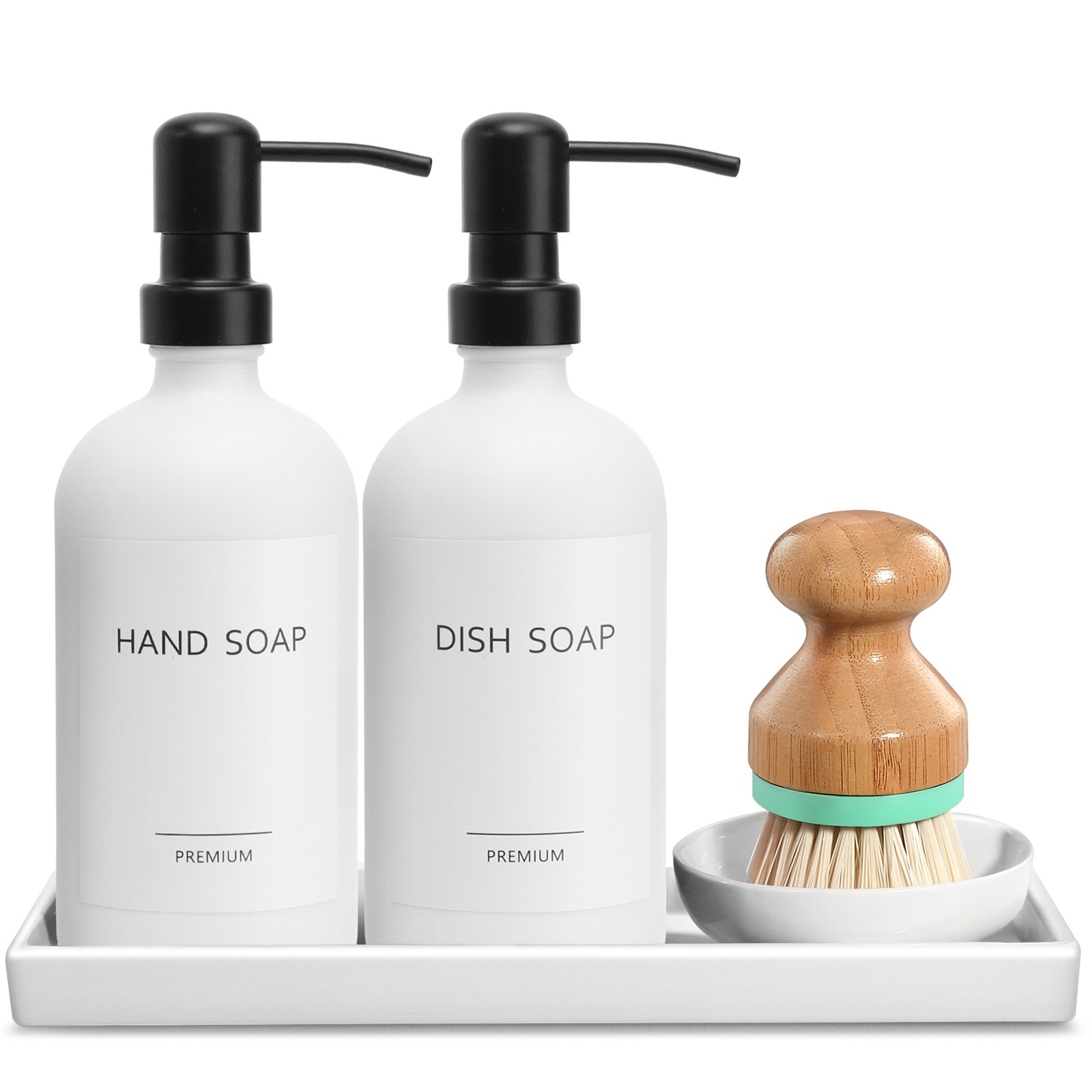 White Kitchen Soap dispenser Set with Tray