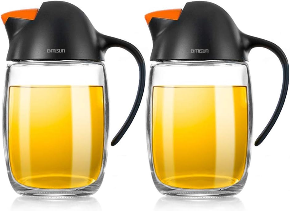 GMISUN 2 Pack Oil and Vinegar Dispenser Set with Auto Flip Cap, 21oz Leakproof G