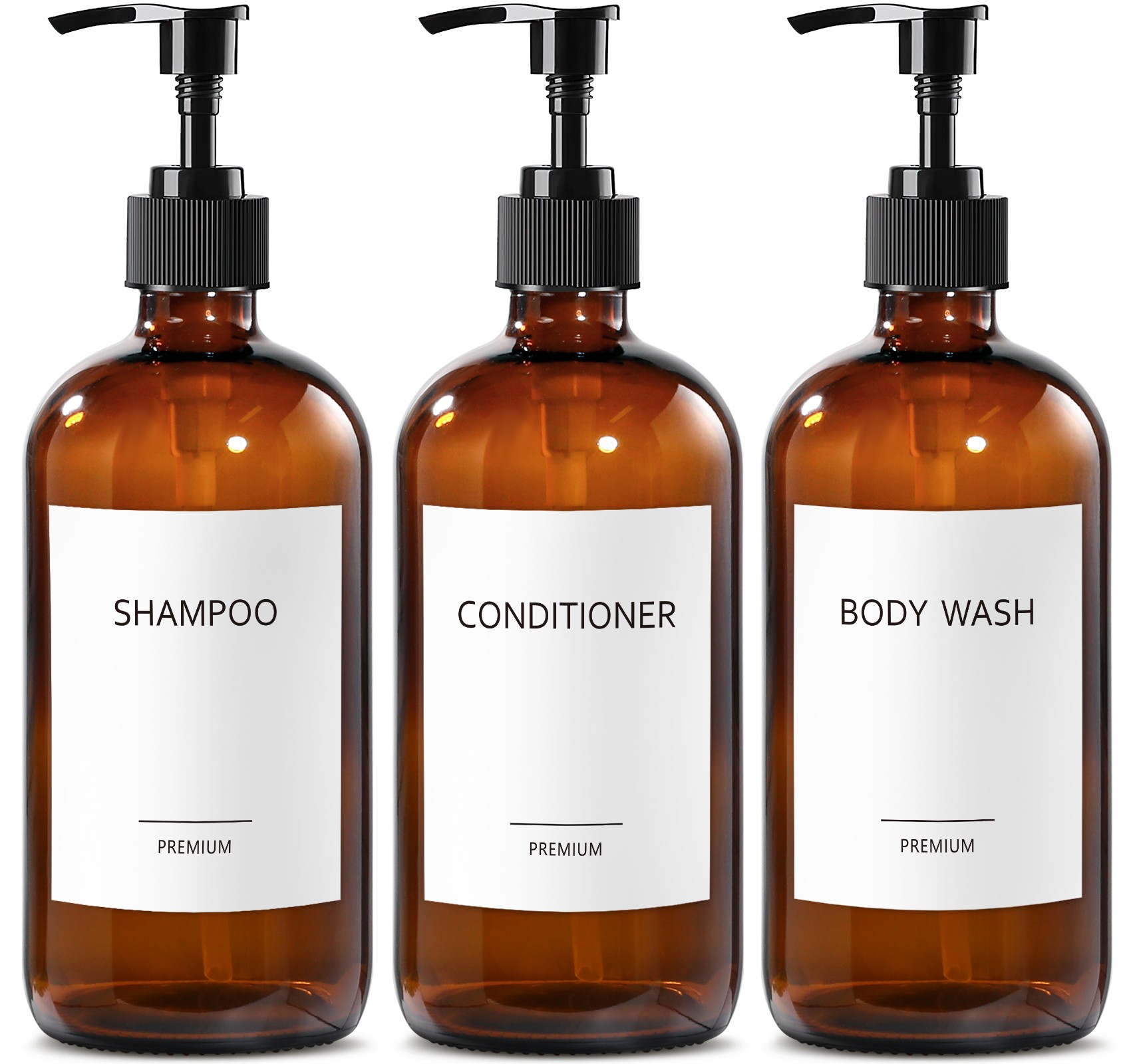 GMISUN Glass Amber Shampoo and Conditioner Dispenser Bottles, Refillable Shampoo