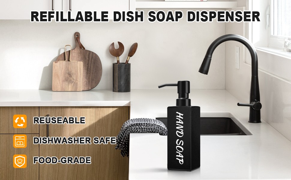 GMISUN Black Soap Dispenser, Soap Dispenser Bathroom, Glass Hand Soap Dispenser 