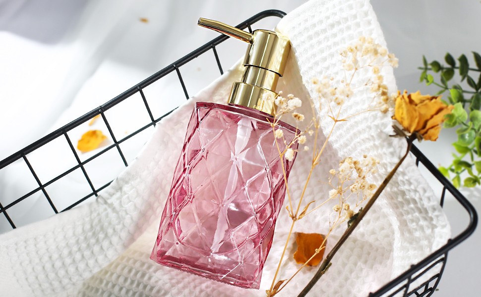 GMISUN Pink Soap Dispenser, Glass Soap Dispenser Bathroom, Hand Soap Dispenser w
