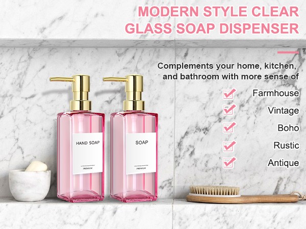 GMISUN Pink Soap Dispenser, Glass Soap D