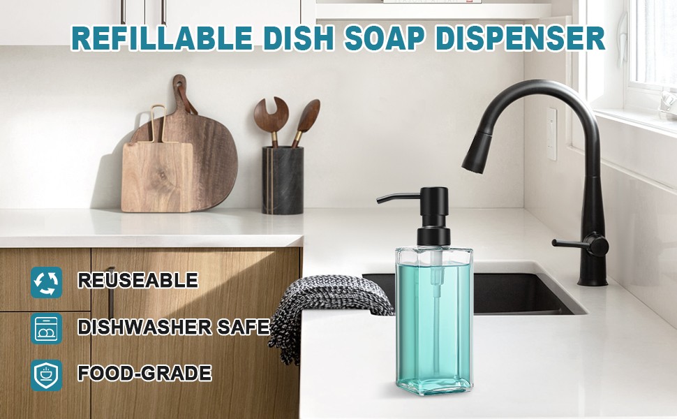 GMISUN Glass Soap Dispenser with Stainless Steel Pump, Clear Soap Dispenser, Han