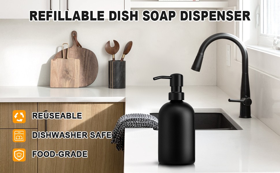 GMISUN Black Soap Dispenser, Dish/Hand Soap Dispenser with Matte Black Stainless