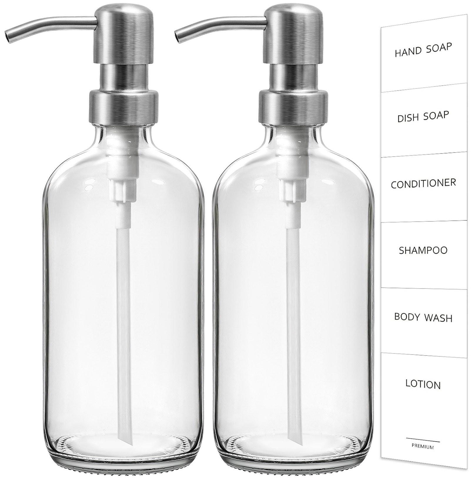 GMISUN Glass Soap Dispenser with Pump, 2 Pack Clear Bathroom Hand Soap Dispenser