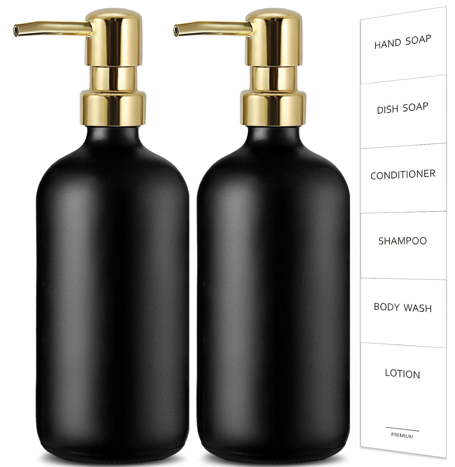 GMISUN Gold Soap Dispenser, 2 Pack Matte Black Glass Bathroom Hand Soap Dispense