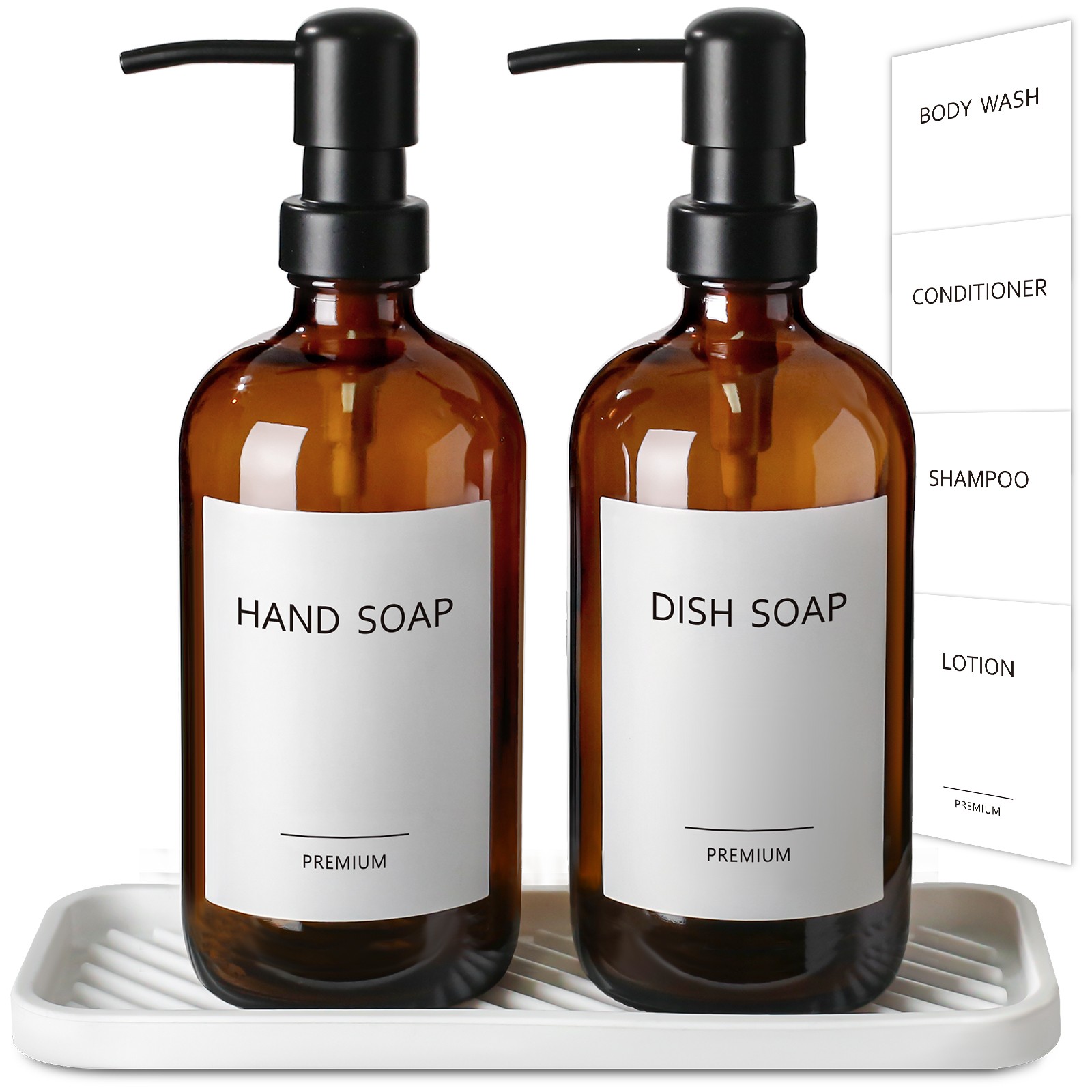 GMISUN Kitchen Soap Dispenser Set with Tray, 2 Pack 16 Oz Hand and Dish Soap Dis