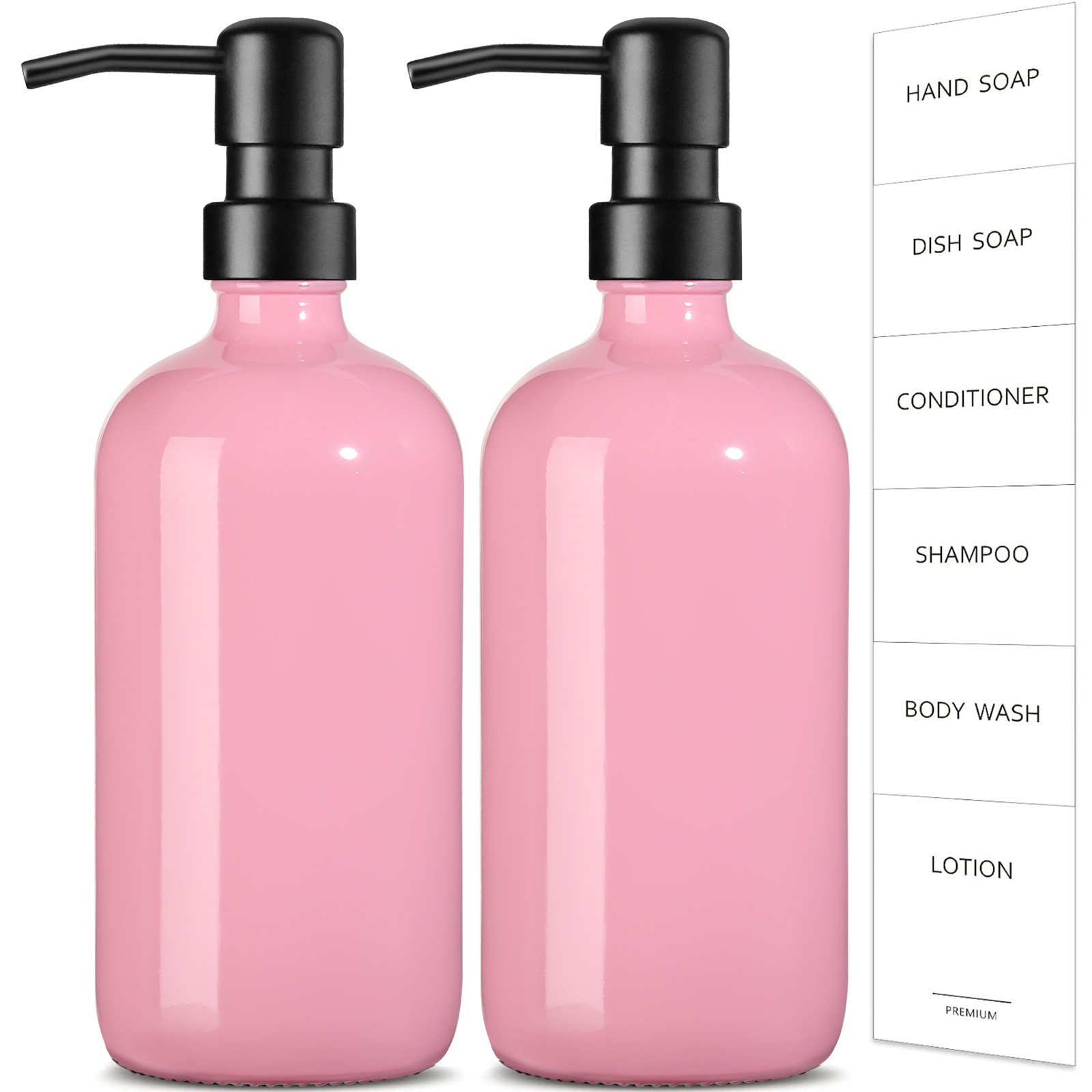 GMISUN Pink Soap Dispenser Bathroom, 2 Pack Kitchen Hand and Dish Soap Dispenser